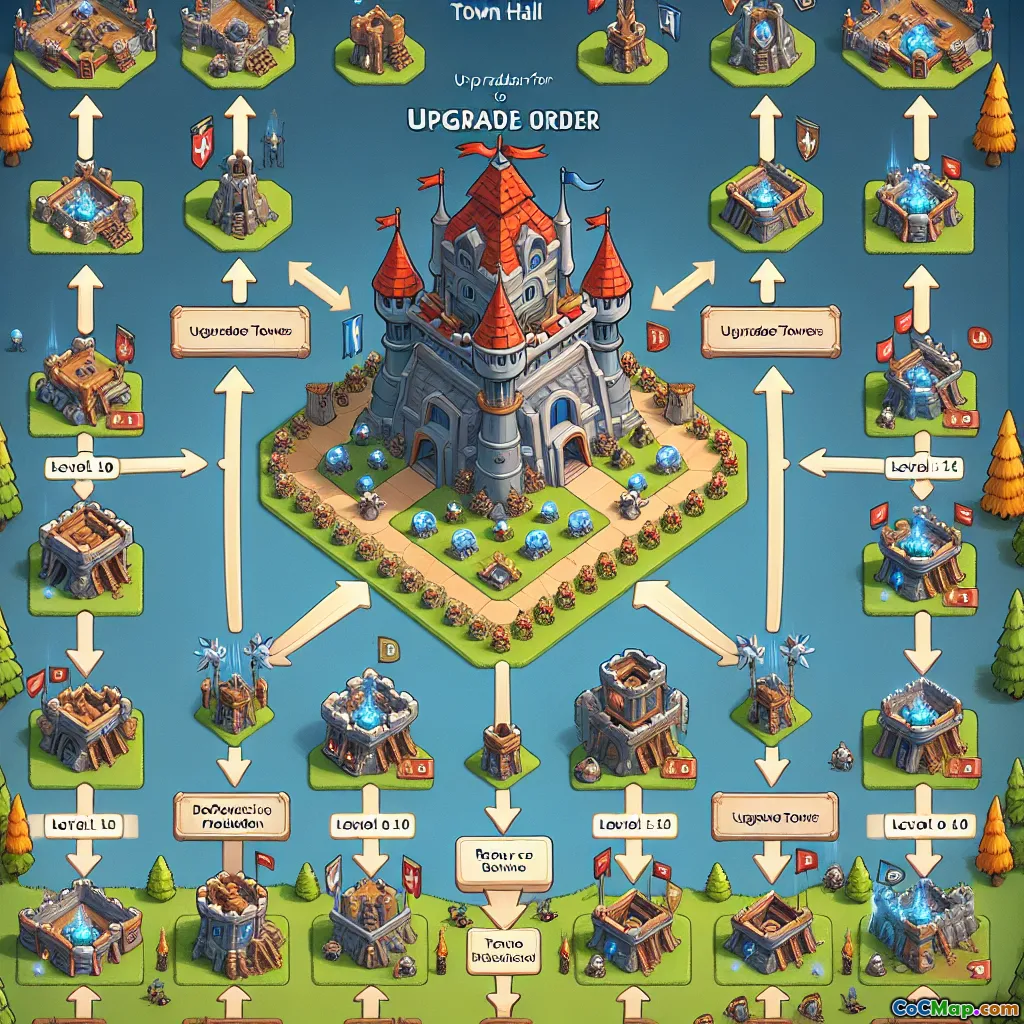 Optimale upgrade -bestelling voor het stadhuis 10 tot 14 in botsing van clans