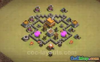 Best Anti 2 Star TH4 War Base 2024 - Link & Copy Tips #18043