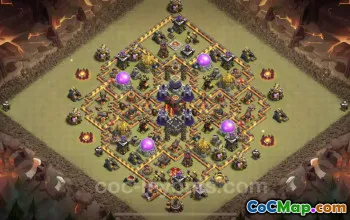 Best Anti 2 Stars TH10 Hybrid War Base with Link - COC #25132
