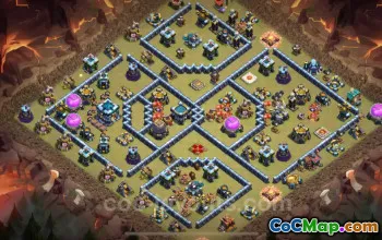 Best Anti 2 Stars TH13 War Base - Hybrid & Link #21060