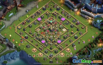 Best Anti 2 Stars TH14 Base Copy | Hybrid Defense Link #21576