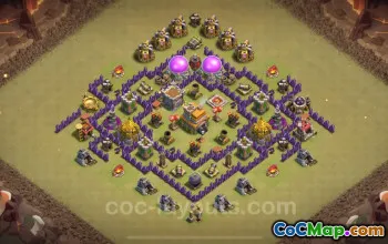 Best Anti 2 Stars TH7 War Base | Hybrid Base with Link #24174
