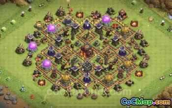 Best Anti 3 Star TH10 Hybrid Base with Link - Clash of Clans #25090