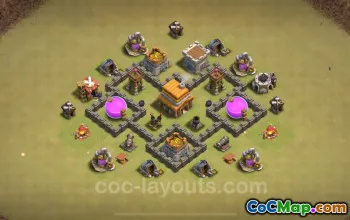 Best Anti 3 Star TH4 Base 2024 - Hybrid Layout & Link #18121