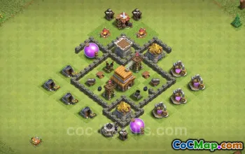 Best Anti 3 Star TH4 Base | Clash of Clans Town Hall 4 #23347