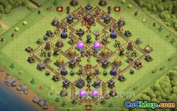 Best Anti 3 Stars TH10 Base - Hybrid Defense with Link #25157