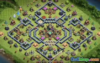 Best Anti 3 Stars TH14 Base - Hybrid Defense with Link #21698