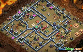 市政厅14的最佳COC基础布局：战争和家庭地图＃13049