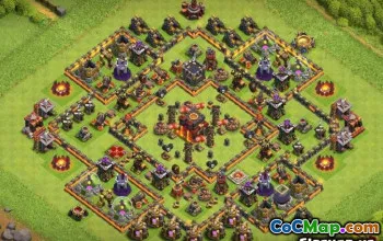 最佳COC市政厅10基本布局：农业和奖杯地图＃12250