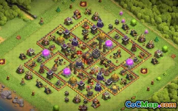 საუკეთესო COC Town Hall 10 ბაზის განლაგება მეურნეობისა და ომის #16175