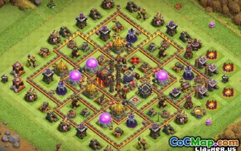 საუკეთესო COC Town Hall 10 ბაზის განლაგება და რუქები მეურნეობისა და ტროფეებისთვის #14382