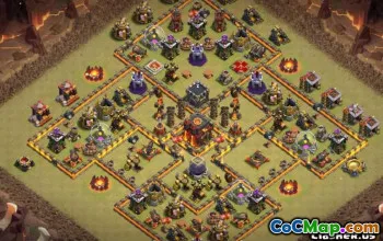 საუკეთესო COC Town Hall 10 ბაზის განლაგება და რუქები ომისა და მეურნეობისთვის #13787