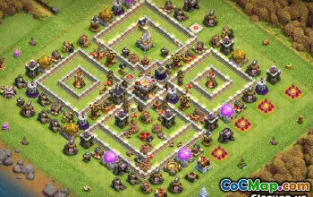最佳COC市政厅11基本布局和战争与奖杯的地图＃14277