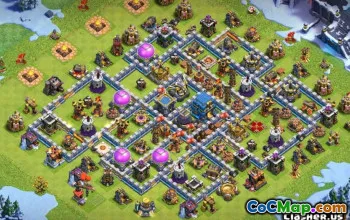 最佳COC市政厅12基本布局：农业和奖杯地图＃10367