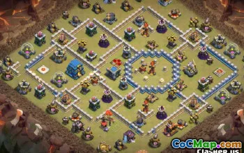 最佳COC市政厅12基本布局：家庭，战争与奖杯地图＃11111