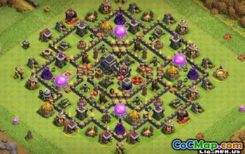 最佳COC市政厅9基础布局：农业和奖杯地图＃14595