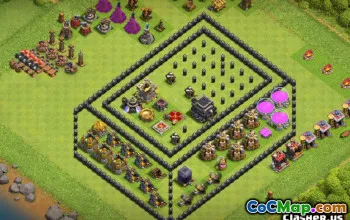 საუკეთესო COC Town Hall 9 ბაზის განლაგება და სასაცილო დიზაინები #11826