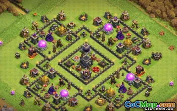 最佳COC市政厅9基本布局和农业和奖杯的地图＃14596