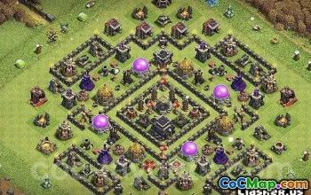 საუკეთესო COC Town Hall 9 ბაზის განლაგება და რუქები ომისა და ტროფეებისთვის #11947