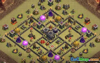 最佳COC市政厅9基础布局：战争，农业和奖杯＃14603