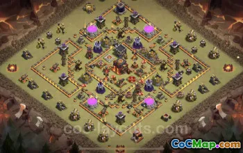 Best TH10 War Base: Anti 3 Stars & Air Defense Link #25058