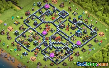 Best TH13 Trophy Base Link - Clash of Clans Hybrid Defense #21010
