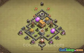 Best TH4 Anti 2 Stars War Base - Hybrid Layout & Link #18052
