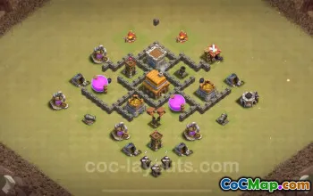 Best TH4 War Base 2024: Anti-Everything with Link #18001