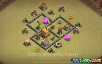 Best TH4 War Base 2024: Max Level, Anti-Everything Link #18108