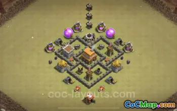 Best TH4 War Base - Max Levels, Anti-Everything Link #18077
