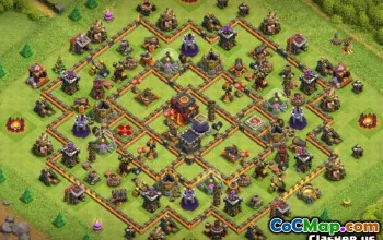 COC Town Hall 10 ბაზის განლაგება: მეურნეობა და ტროფე რუკები #13785