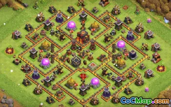 COC Town Hall 10 ბაზის განლაგება: მეურნეობა და ტროფე რუკები #15069