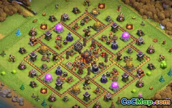 COC Town Hall 10 ბაზის განლაგება: მეურნეობა და ტროფეის რუქები #15815