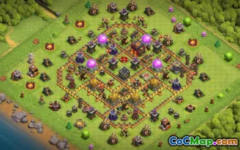 COC Town Hall 10 ბაზის განლაგება: მეურნეობა და ტროფეის რუქები #16311