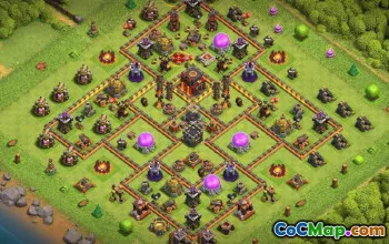 COC Town Hall 10 ბაზის განლაგება: მეურნეობები, ომი, ტროფის რუქები #16413
