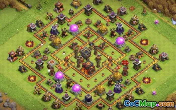 COC Town Hall 10 ბაზის განლაგება მეურნეობისა და ტროფის რუქებისთვის #15070