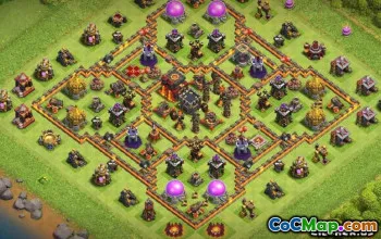 COC Town Hall 10 ბაზის განლაგება: მთავარი, ომი და მეურნეობის რუქები #13977