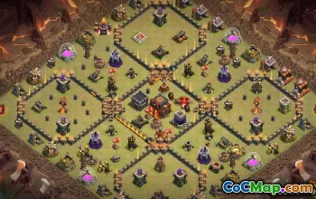 COC市政厅10基本布局：家庭，战争与奖杯地图＃11156