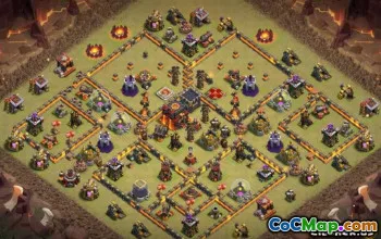 COC市政厅10基本布局：家庭，战争与奖杯地图＃9740