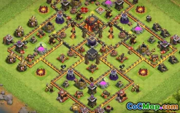 सीओसी टाउन हॉल 10 बेस लेआउट और घर और युद्ध के लिए नक्शे #12967