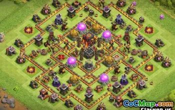 COC Town Hall 10 ბაზის განლაგება: რუქები ომისა და მეურნეობისთვის #13975