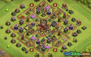 COC市政厅10基本布局：战争，农业和奖杯地图＃13101