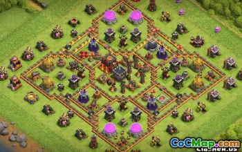 COC Town Hall 10 ბაზის განლაგება: ომი, ტროფი და მეურნეობის რუქები #13893