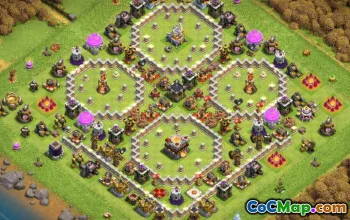 COC市政厅11布局：家庭，战争和奖杯基础地图＃14354