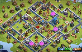 COC市政厅12基本布局：家庭，战争与奖杯地图＃11835