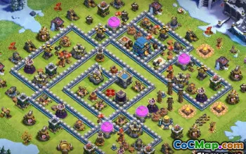 Coc Hall de la ville 12 Lisages et cartes de base - Base de maison et de guerre # 13400