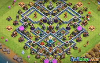 Town Hall 13: layouts e mapas da base para a guerra e troféus #14997