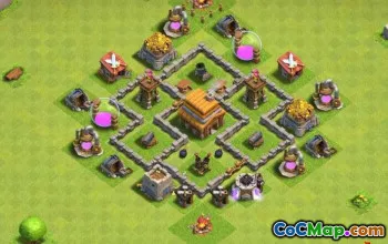 COC टाउन हॉल 4 बेस लेआउट और मैप्स फॉर फार्मिंग एंड ट्रॉफी #14058