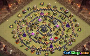 सीओसी टाउन हॉल 9 बेस लेआउट: खेती, ट्रॉफी और हाइब्रिड मैप्स #14692