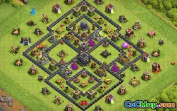 COC Town Hall 9 ბაზის განლაგება: მეურნეობა, ტროფი და რუქები #12650